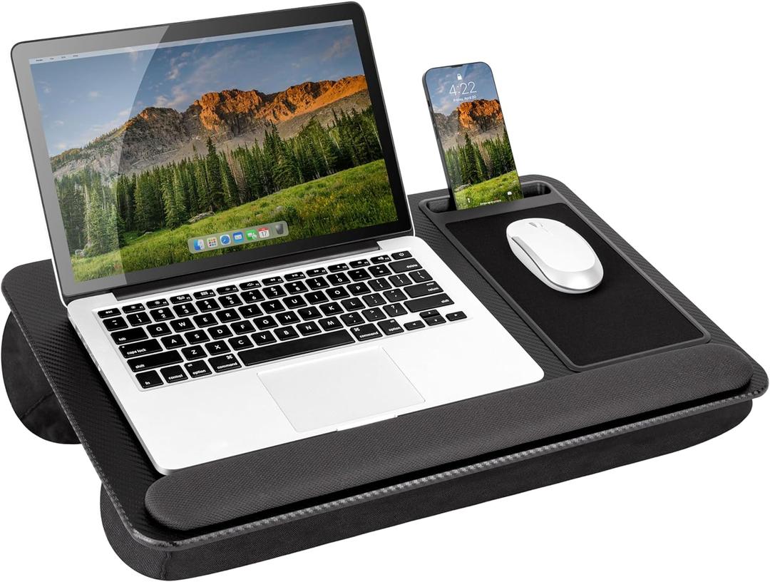 LAPGEAR Home Office Pro Lap Desk with Wrist Rest, Mouse Pad, and Phone Holder - Black Carbon - Fits up to 15.6 Inch Laptops - Style No. 91598 Home Office Pro W/Wrist Rest, Black Carbon