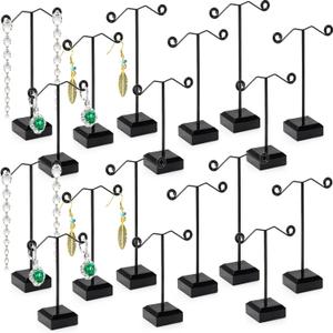 Coloch 18 Pcs Metal Earring Holder, Black T Bar Earring Display with 3 Heights Hoop Earring Display Stand with Acrylic Base Earring Showroom and Tradeshow Showcase Displays for Selling, Shows