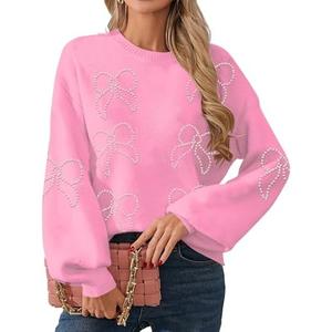 UNIQUEONE Oversized Bow Sweater Y2K Crew Neck Drop Shoulder Long Sleeve Knit Pullover Tops Fall Outfits Trendy XL