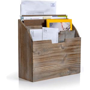 Besti Wooden Desk Organizers for Office & Home Use  12.8 x 5 x 12 Inch Vintage File Stand  Vertical Desktop File Folder Organizer  Durable File Shelf  Ideal for Files, Folders, Envelopes, Mail