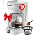 MUELLER HOME 12-Cup White Coffee Maker - Borosilicate Carafe, Auto-Off, Reusable Filter, Anti-Drip, Keep-Warm Function, Clear Water Level Window, White Kitchen Accessories