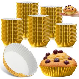 Baderke 200 Pcs Jumbo Cupcake Liners for Baking 3.5" Large Foil Disposable Muffin Cups Chocolate Covered Strawberries Supplies Gift Wrapping for Galentine Holiday Party(Gold)