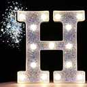 Pooqla Light Up Letters, LED Marquee Letters for Silver Birthday Decorations, Battery Powered Night Light Teenager Girl Room Decor, Gift for Girls Boys Wedding Bedroom Christmas Party Decor, Letter H