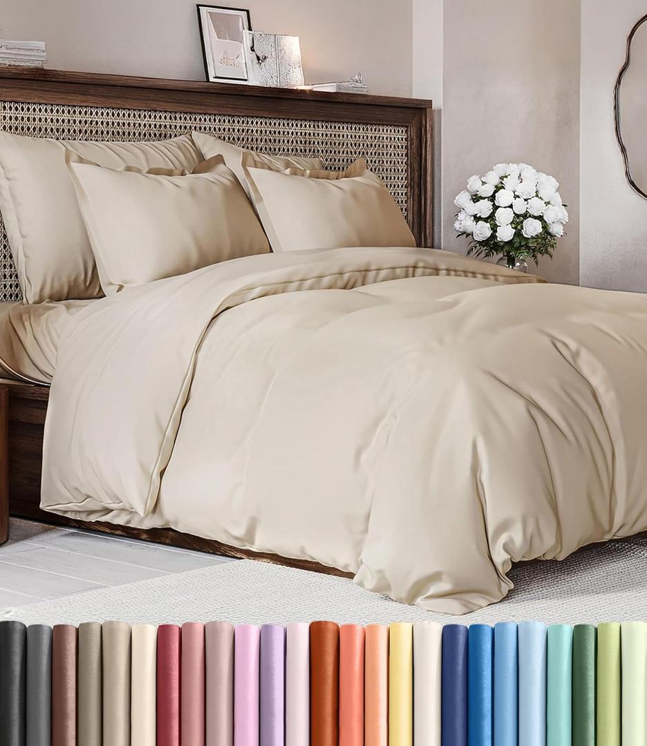 Duvet Cover Queen Size Set - Extra Soft Queen Duvet Cover 90" x 90" with 2 Pillow Shams - Hotel Luxury, Easy Care and Fade Free w/ Zipper Closures & Ties - All Season, Comfy, Cozy & Breathable (Wheat) (14 - Wheat (No Comforter))
