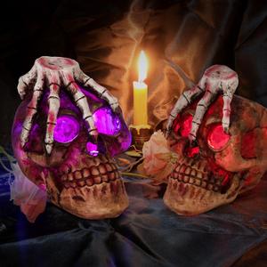 HUYIENO 2PK Solar Halloween Decorative Lights Skeleton Skull Human Skeleton Head Skull Model for Halloween Garden Yard Lawn Outdoor Decoration