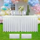 2 Pack - White Spandex Table Skirt for 8ft Tables (96" L x 30" W x 30" H) | Stretch, Washable & Wrinkle-Resistant Fitted Cover | Banquet, Birthday Party Decor