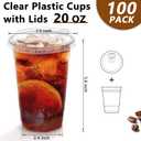 Clawsoff 20 oz 100 Pack Clear Plastic Cups with Lids, Sturdy Iced Coffee Cups with Sip Lids, Disposable Food Safe Smoothie Cup for Cold Drinks, Juice, Milkshake