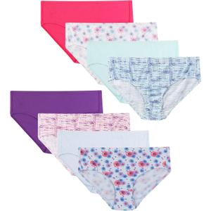 Hanes Ultimate Girls' Underwear, Pure Comfort Organic 100% Cotton Panties, Briefs & Hipsters, 8-Pack (14, Brief - Pink Blue Solids & Patterns)