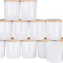 SHOWIN Thick Candle Jars for Making Candles 11 Pcs, 14 OZ Empty Jars with Wood Lids for Candle Making, Sample Container, Glossy White