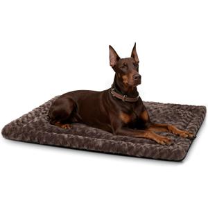 Washable Dog Bed Mat Soft Dog Crate Pad Fluffy Pet Kennel Beds Sleeping Mattress with Non-Slip Bottom for Large Jumbo Medium Small Dogs, 47 x 29 Inch, Brown