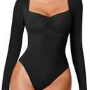 Avidlove Women's Sexy Sweetheart Neckline Bodysuit Tops Long Sleeve Double Lined Thong Body Suits Ruched Outfits.M