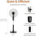 Amazon Basics 16" Pedestal Fan with Remote, Floor Fan, Standing Fan for Bedroom, Living Room, Office, with 3 Speeds, 3 Modes, Timer, Dual-Layered Blades, Adjustable Height, Tilt Head, 60W, Black