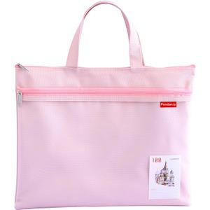 Pendancy Mesh Zipper Pouch 11x13.7 in, Large Double Pocket Waterproof File Bag with Handle, A4 Size Foldable Document Storage for Puzzle Project/Cross Stitch/Travel/OfficePink