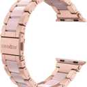 Wearlizer Compatible with Apple Watch Bands 42/44/45/46/49mm Mens Womens Wristband for iWatch SE Strap Stainless Steel Pink Resin Stylish for iWatch Series 11 10 9 8 7 6 5 4 3 SE/Ultra 3 2 1