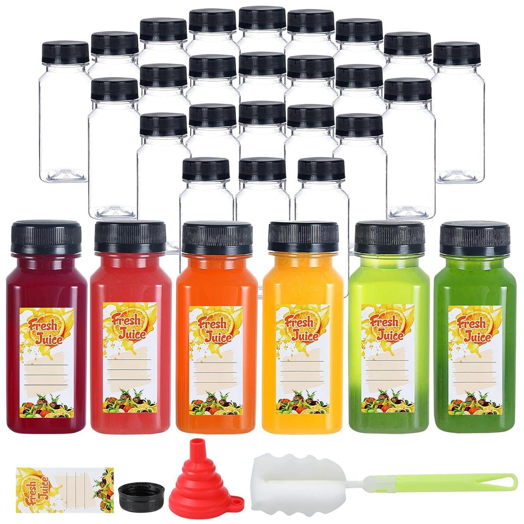 30pcs 6oz Empty Plastic Juice Bottles with Caps Reusable PET Food Grade Drink Bottles with Leak-Proof Tamper Evident Caps Bulk Clear Beverage Containers for Homemade Drinks Smoothie Milk