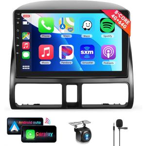 8 CORE 4G+64G Car Stereo Radio for Honda CRV 2002-2006 with Wireless CarPlay Android Auto, 9 Inch 1280 * 720P IPS Touch Screen Head Unit Android 13 GPS WiFi Bluetooth 32-Band DSP SWC HD Camera
