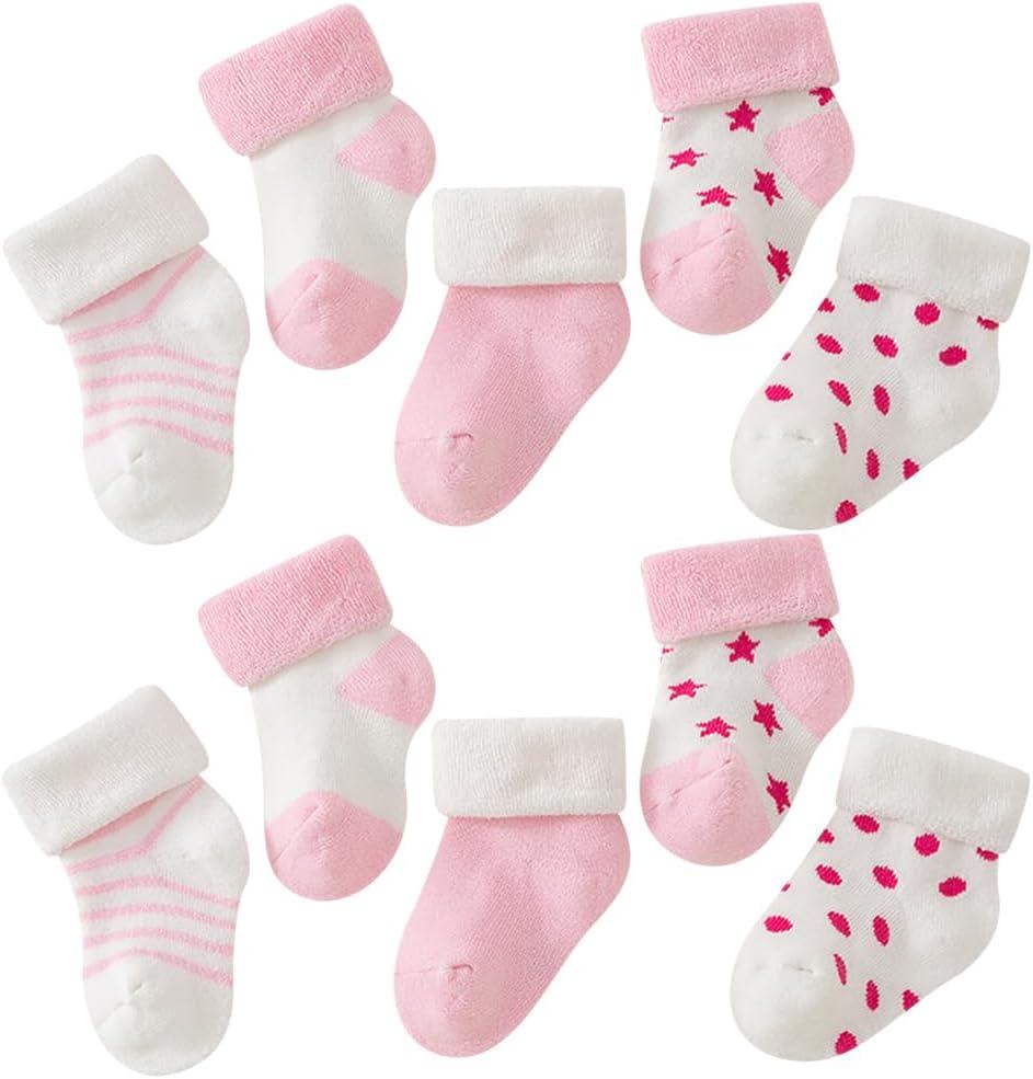 5 Pairs Unisex Baby Terry Cloth Socks Newborn Baby Winter Socks Infant Soft Warm Socks Newborn Girl Boy Ankle Socks Pink