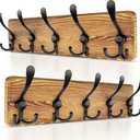 Rustic Coat Rack Wall Mount Solid Pine Wood Wall Coat Rack with 5 Triple Hooks Pre-Assembled Hook Rack 17" Long, 16" Hole to Hole Heavy Duty Wall Mounted Coat Hanger - 2 Pack
