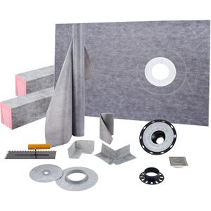 VEVOR Shower Curb Kit 38" x 60" Watertight Shower Curb Overlay with 4" PVC Offset Bonding Flange, 4" Stainless Steel Grate, 2 Cuttable Shower Curb and Trowel, Shower Pan Slope Sticks Fit for Bathroom
