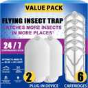 Flying Insect Trap for Indoor Use (2 Staters & 6 Refill Cartridges), UV Light Bug Catcher for Fruit Flies, Gnats & Small Flying Pests, Silent, No-Zap, Mess-Free