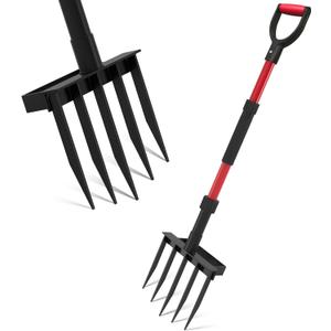 Pitch Fork for Garden, 5-Tine Heavy Duty Pitchfork for Loosening Soil, 41 Inch Gardening Fork for Digging, Composting, Spading, Cultivating Soil, Metal Fork Head with Fiberglass Handle, D-Grip