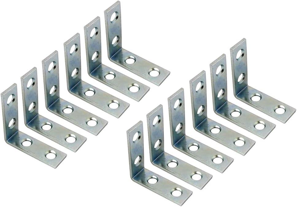 QCAA Angle Bracket Corner Brace Durable Thicker Steel Construction, Zinc Plated, 1-1/2"x1-1/2 x1/2" x1.8 mm, Made in Taiwan, 12 Pack