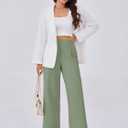 Gracyoga Wide Leg Pants for Women Stretchy Pull On Work Pants High Waisted Business Casual Trousers Slacks with Pockets (Green, XXL)