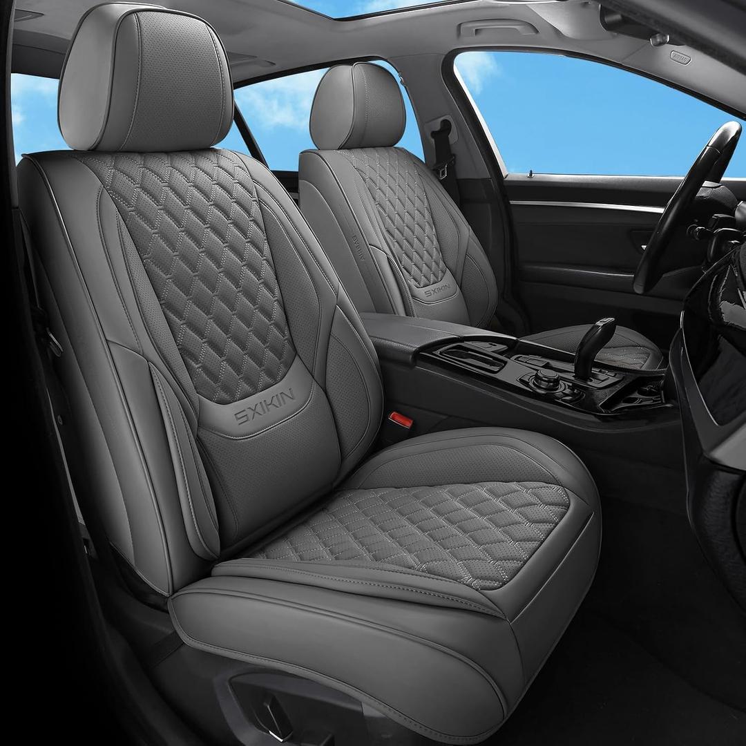 Gray Car Seat Covers Full Set,5 Seat Leather Seat Covers for Cars