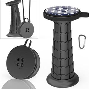 ALEVMOOM Upgraded Portable Retractable Folding Stool,Camping Telescoping Stools with Swivel Cushion,Collapsible Stool for Adults,Hold Up to 440Ib for Garden Travel with Carry Bag&Carabiner (Black)