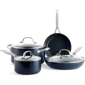 GreenPan Valencia Pro Hard Anodized Healthy Ceramic Nonstick 7 Piece Cookware Pots and Pans Set, PFAS-Free, Induction, Dishwasher Safe, Oven Safe, Blue
