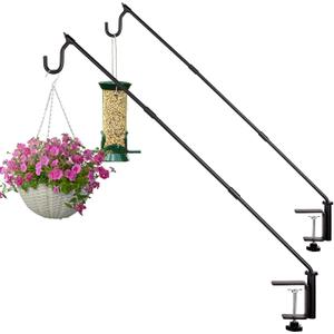 QIEGL 31 Inch Heavy Duty Fence Deck Hook Rotary-Solid Rod for Bird Feeder Extended Adjustable 360Plant Bracket Hanging Hooks for Lanterns, Wind Chime,Planters, Suet Baskets, 2 Pack Unassembled