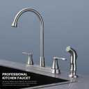 Kitchen Faucet with Side Sprayer, Brushed Nickel 2-Handle Faucet for 4 Holes Kitchen Sink