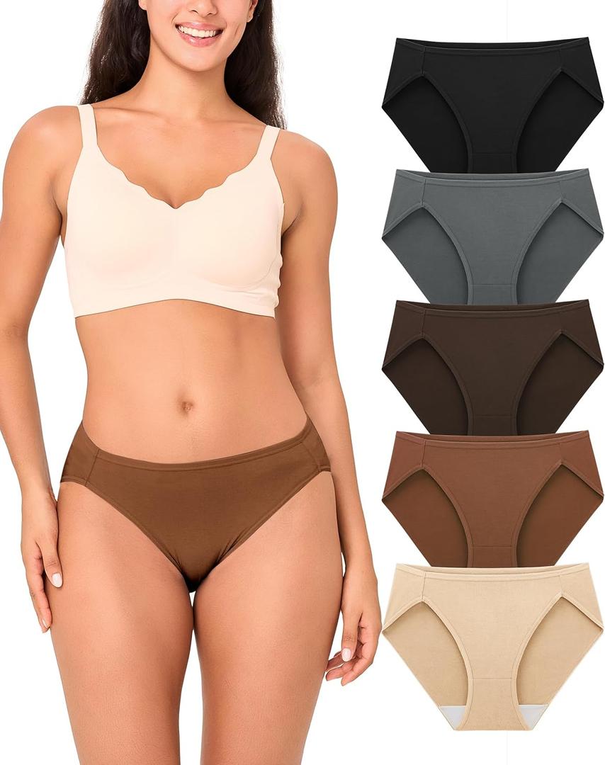 BAMBOO COOL Womens Underwear High Cut Briefs Breathable Moisture-Wicking Hipster Ladies Panties, 5-Pack (M)