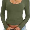 Eachyes Womens Tight Long Sleeve Shirts Scoop Neck Tops Y2K Basic Slim Fit Going Out Fall Fashion Clothes 2026 (Brown, M)