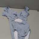 B2prity Women's One Piece Swimsuit Ruffle Cutout Bathing Suits Slimming Tummy Control V Neck Wrap Swimwear (Gray Blue Ribbed, Small)