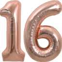 3 x TONIFUL 40 Inch Large Rose Gold Number 16 Balloons Giant Digital 16 or 61 Helium Balloons, Foil Mylar Big Number Balloons for 16th or 61st Birthday Party 16th or 61st Anniversary Supplies Decorations