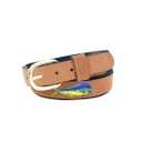 ZEP-PRO Men's Tan Leather Embroidered Dolphin Belt, Tan / Navy 