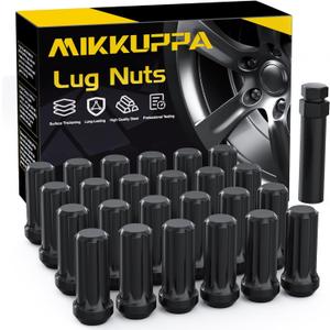 MIKKUPPA 24PCS M14x1.5 Lug Nuts - Replacement for Chevy Silverado 1500 Suburban Traverse, Ford F150, GMC Yukon Sierra 1500, Cadillac XT5 XT6 Aftermarket Wheels Black 2" Length 7 Spline Tire Nut