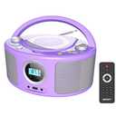 Portable CD Player Boombox with Bluetooth, FM Radio, USB MP3 Playback,3.5mm AUX Headphone Jack and USB Input, Compact CD Player Radio Stereo System(Purple)