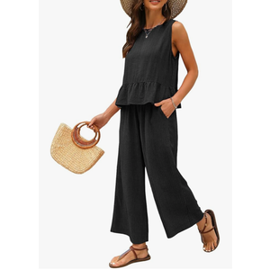 EVALESS Two Piece Sets for Womens Fashion 2025 Dressy Matching Sets Womens Clothes Sleeveless Summer Vacation Outfits XL
