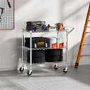 NTE 3 Tier Heavy Duty Rolling Utility Cart on Wheels, 990Lbs Capacity Rolling Wire Cart, Kitchen Carts on Wheels, NSF Commercial Metal Serving Cart with Handle and Shelf Liners for Kitchen, Restaurant, 18.1 x 30.3 x 32.6 inches