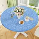 Smiry Round Picnic Tablecloth, Elastic Waterproof Fitted Heavy Duty Vinyl Tablecloths for 36"-44" Tables, Wipeable Washable Table Cover for Kitchen, Dining, Camping, Outdoor, Baby Blue
