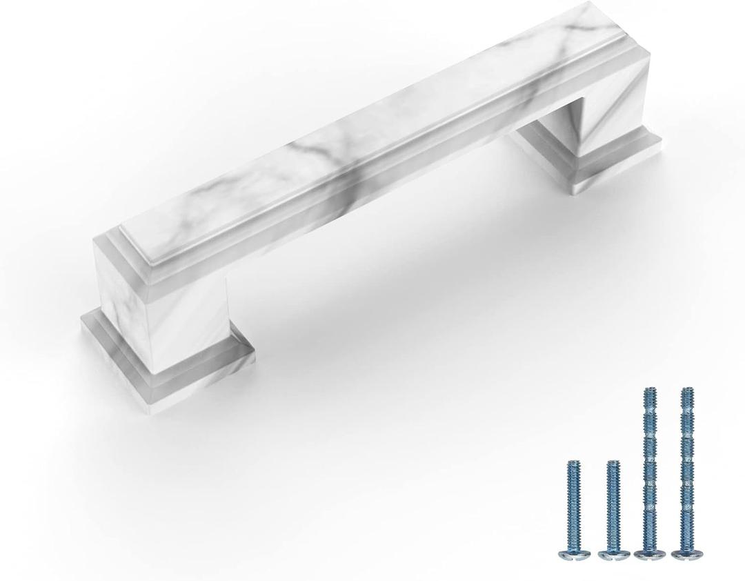 9BUILD 10 Pack 3 inch Cabinet Handles White Marble Cabinet Pulls Kitchen Handles for Cabinets Dresser Pulls Zinc Alloy Cabinet Handle Cabinet Hardware