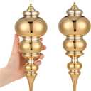 Soulchen 2 Pcs 12" Large Christmas Finial Drop Ornaments Giant Shatterproof Plastic Christmas Ball Ornaments Xmas Tree Topper Hanging Decorations for Holiday Xmas Decor(Gold Shiny)