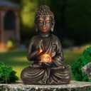 nawaza Buddha Statue Garden 9 Solar Resin for Home Decor Yard Garden Patio Lawn Ornaments, Prayer Spiritual Living Figurine, Decor Outdoor Buddha Figurine Premium Bronze