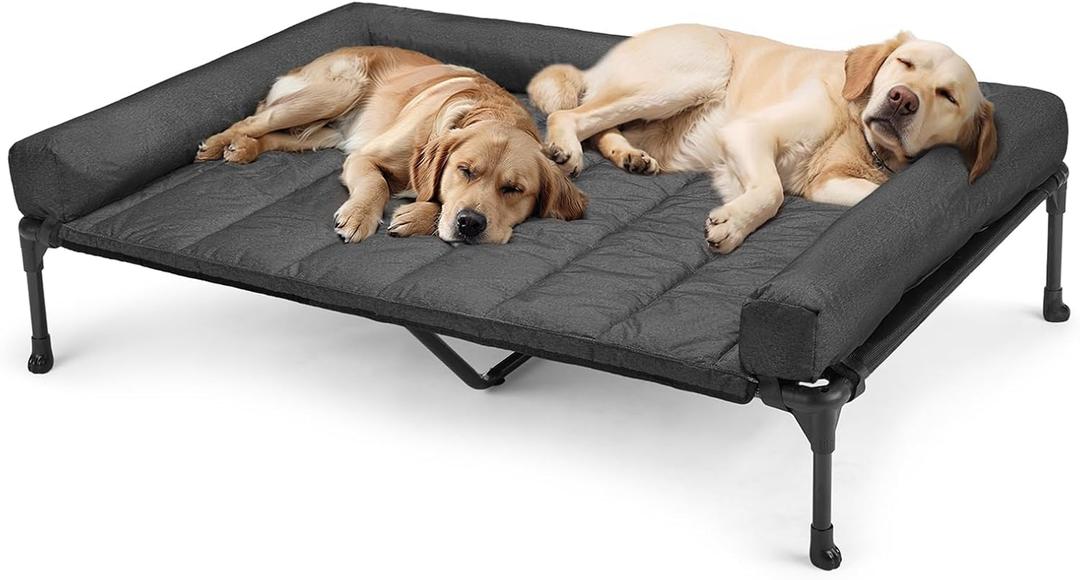 Veehoo Cooling Elevated Dog Bed Add Removable Waterproof Bolster Cushion Mat, Raised Pet Cot with Breathable Teslin Mesh, No-Slip Feet, Dog Sofa Bed for Indoor Outdoor, XXLarge, Black CWC2331B (59.0"L x 37.5"W x 9.0"Th)