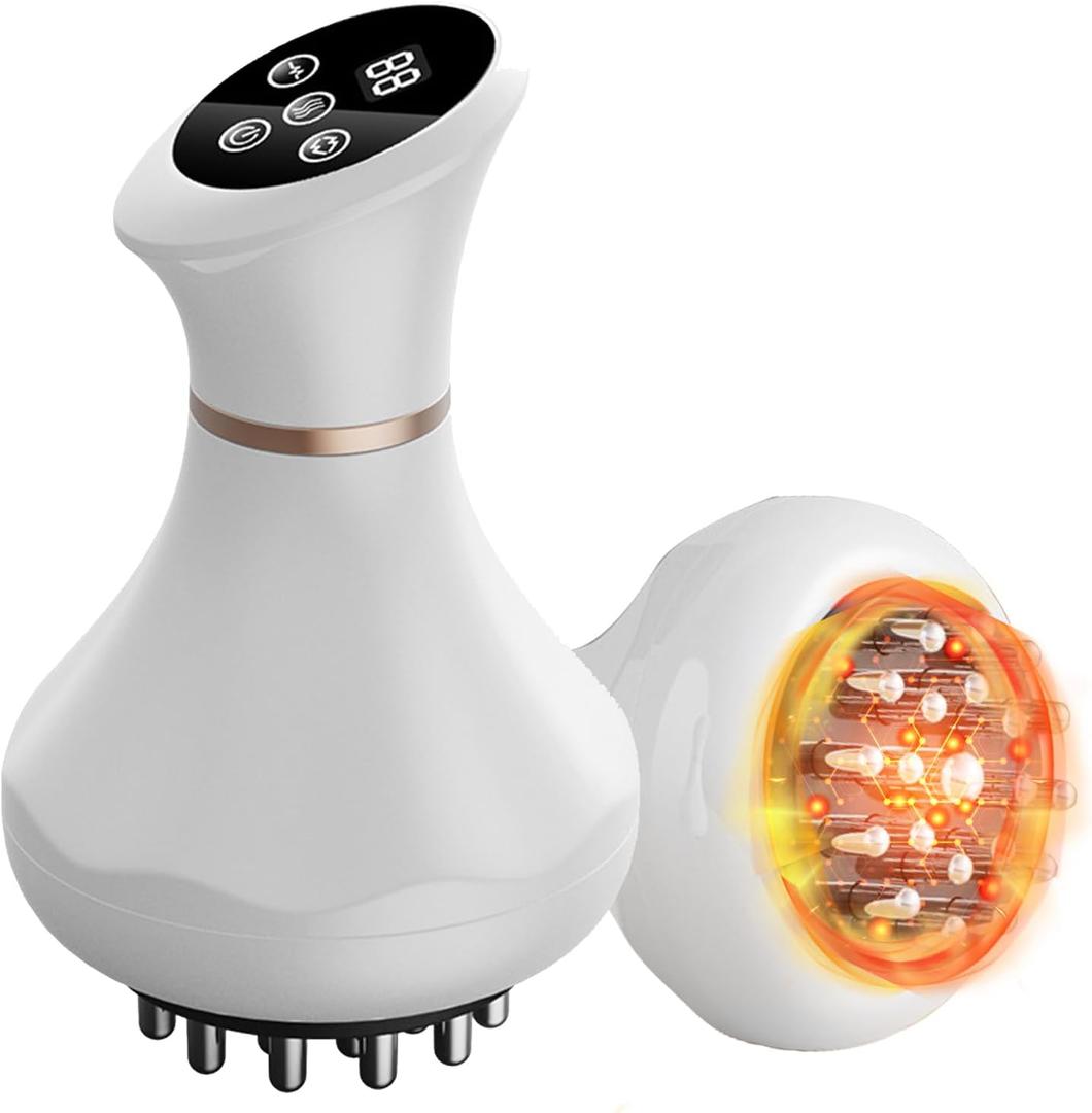 Handheld Electric Lymphatic Drainage Massager: Body Sculpting Machine and Anti Cellulite Massage Tool with Microcurrent Red Light Heat & Vibration for Stretch Marks (White-d1)