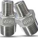 2pcs 1/2"NPT x 1/4" NPT Stainless Steel Nipple, 1/2 to 1/4 Adapter Fitting Reducing Solid Hex Stainless Steel Nipple, Male Reducer Fittings for Extending and Connecting Pipes