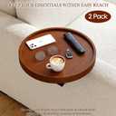 2 Pack Sofa Arm Tray,11.8“ Adjustable Natural Wood Couch Arm Trays Tables with Phone Holder,More Anti-Slip Clip On Chair Table Tray,Round Couch Armrest Cup Holder for Drinks Snack Eating