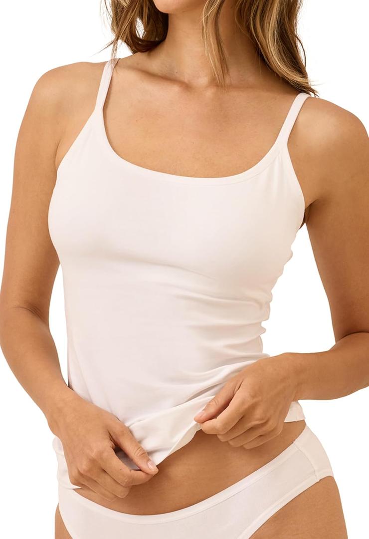 Pact Womens Cotton Camisole Tank Top with Built-in Shelf Bra (Small, White)